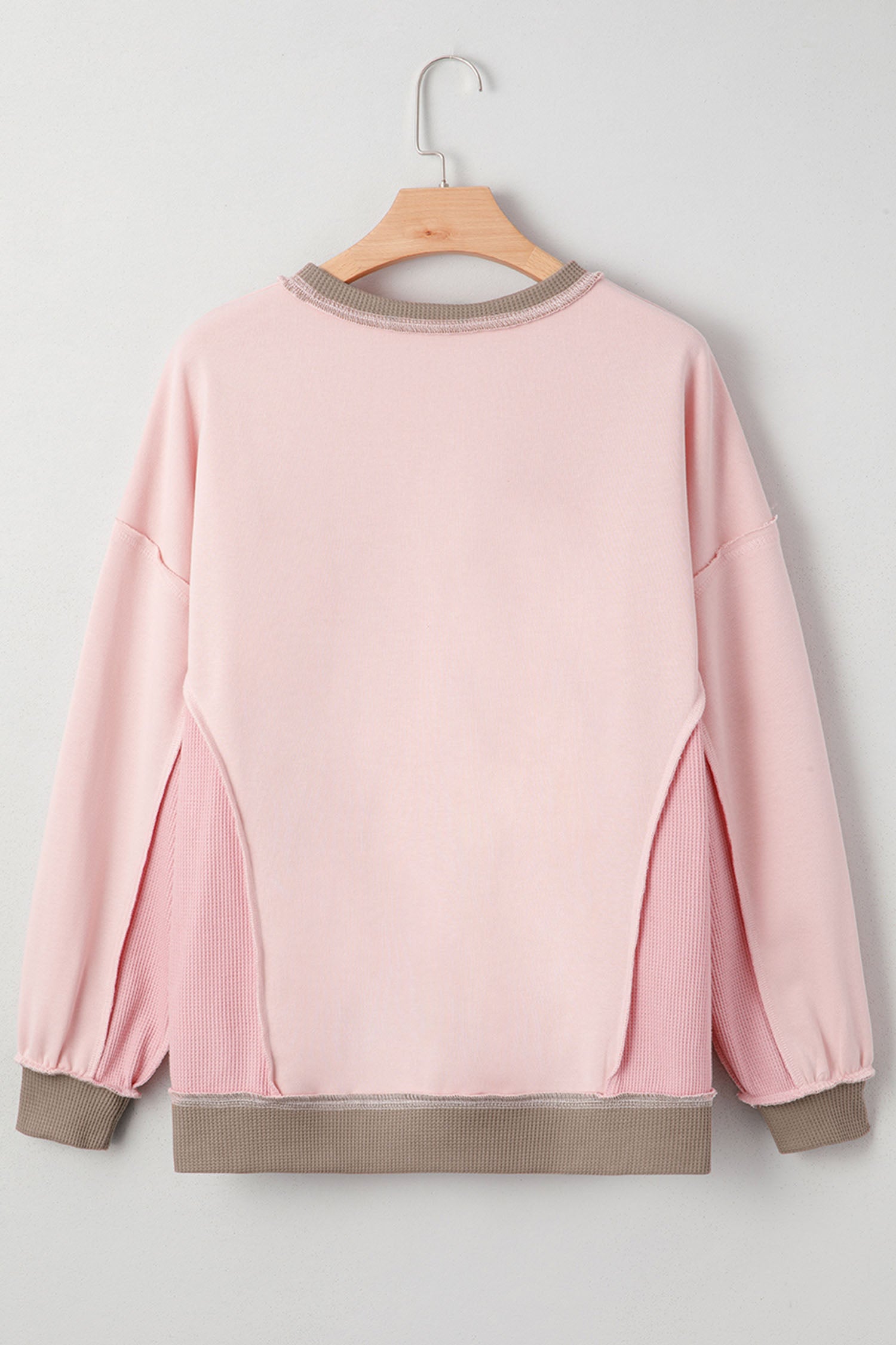 Light Pink Color Block Waffled Patchwork Be Mine Cracking Checkered Heart Print Sweatshirt 31cf7a8bdaf1f3eb