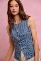 SO ME Stripe Slim Fit Button Front Denim Vest Top 31dc00ed04c44fe6835013011ef1af2c-Max-Origin