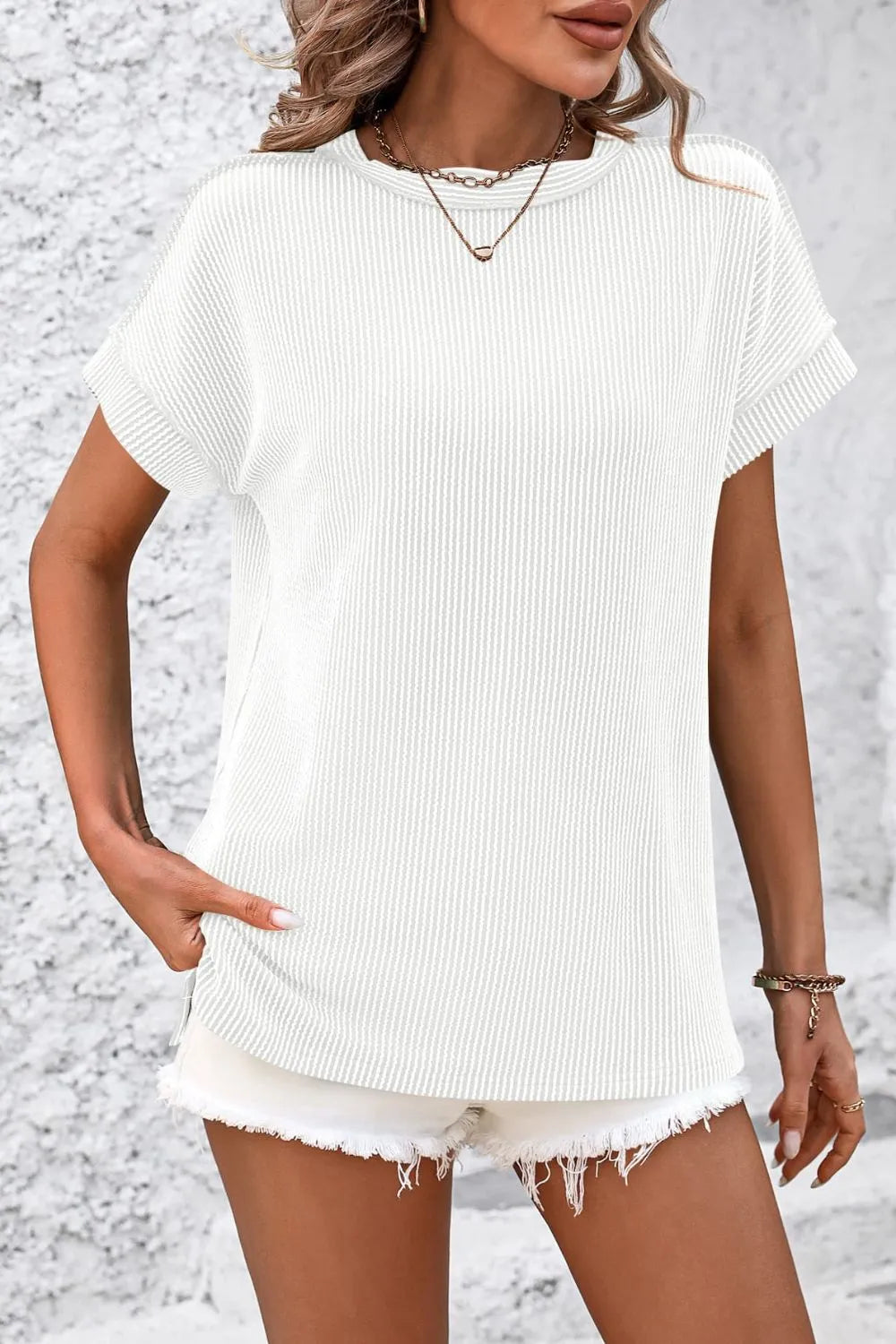 Mandy Striped Round Neck Short Sleeve T-Shirt 31dccbb5-0f7c-440d-bc4b-2cbf0d963953-Max