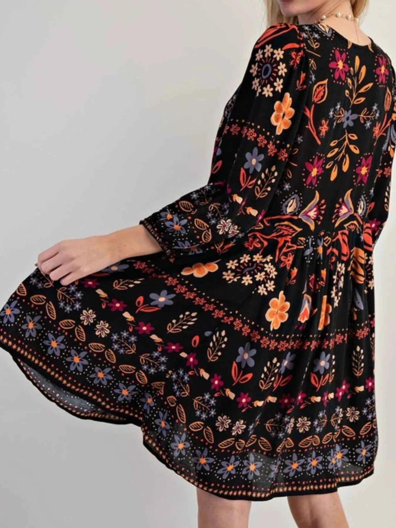 Bohemian Floral Print Long Sleeve Mini Dress 31e94498-8f8a-4f34-9d3b-e29408a8d075-Max-Origin