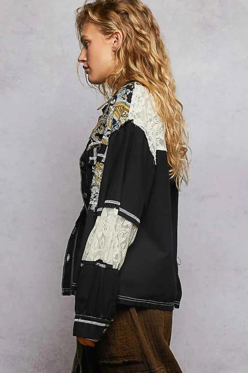 POL Printed Woven Mix Raw Hem Jacket with Lace Detail 31f17754-8e7a-4814-b312-fd55d9dc7c35-Max-Origin