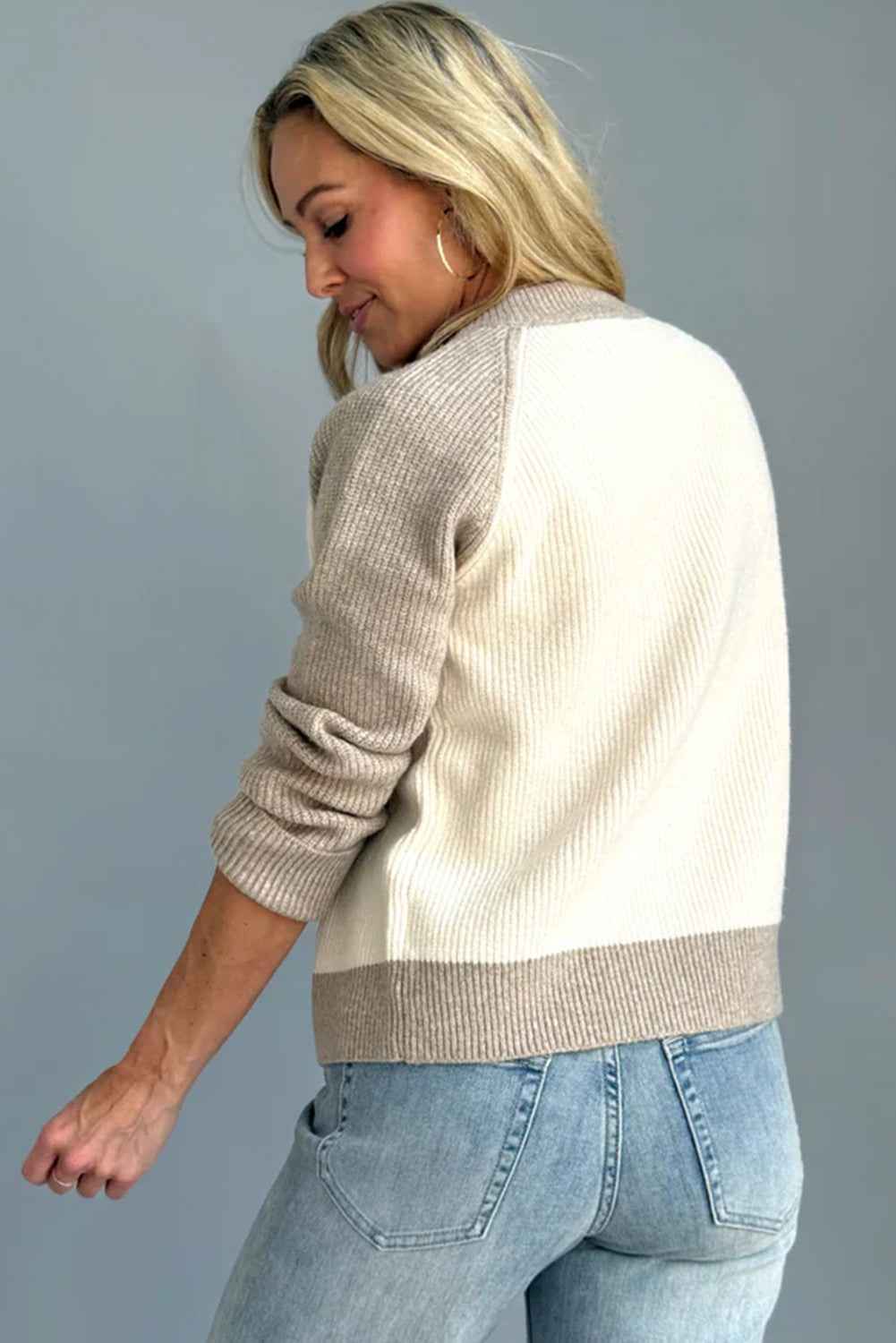 White Colorblock Button Front Casual Cardigan 31f2a93ca204b6e3