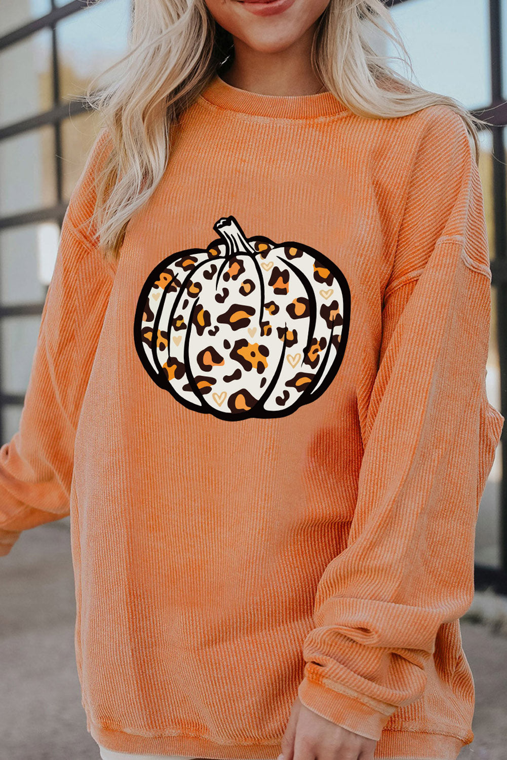 Orange Leopard Pumpkin Graphic Corded Sweatshirt 31f34d9e9a28b27e