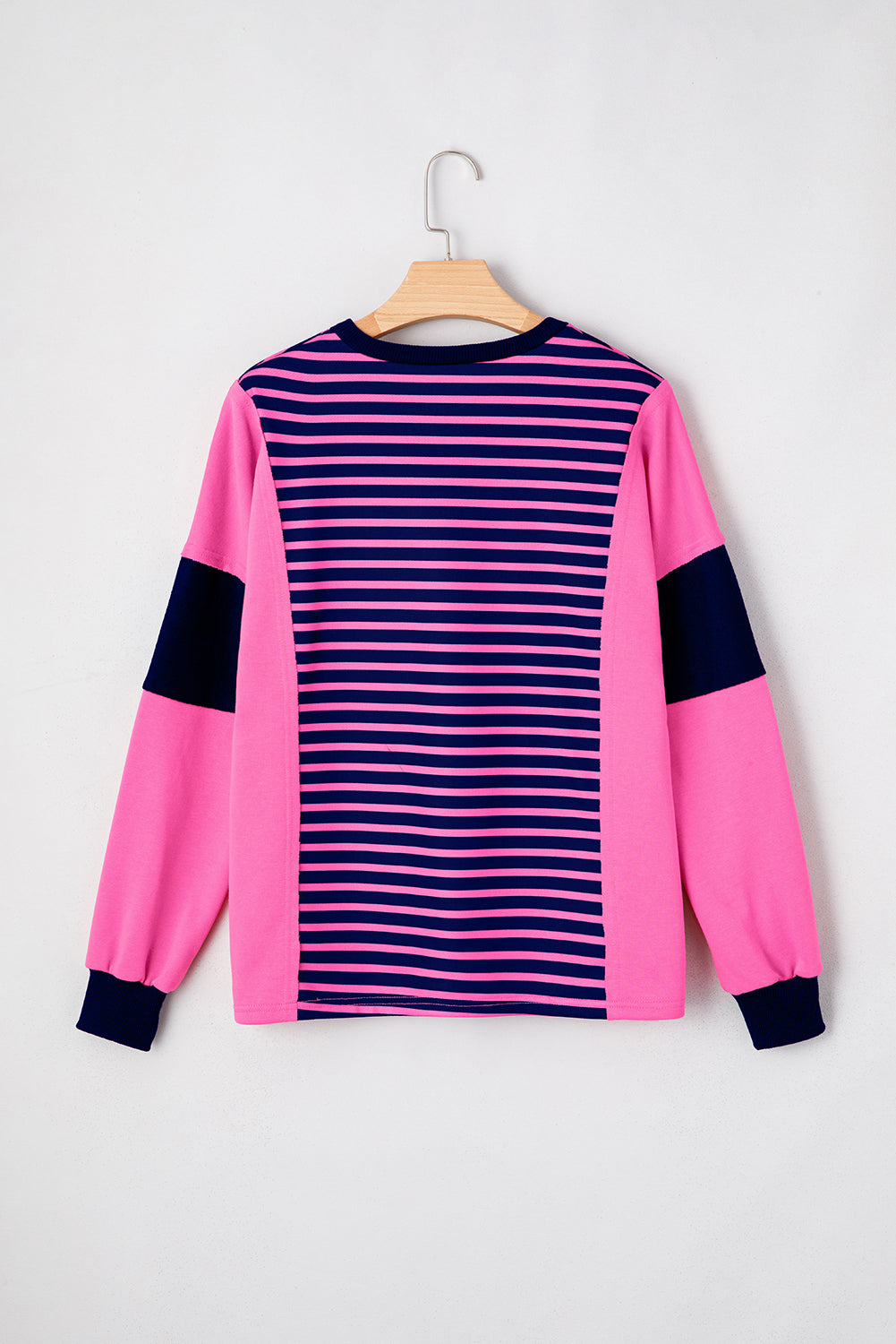 Pink Stripe Color Block V Neck Loose Fit Long Sleeve Top 31f4a8d3a25d9e78