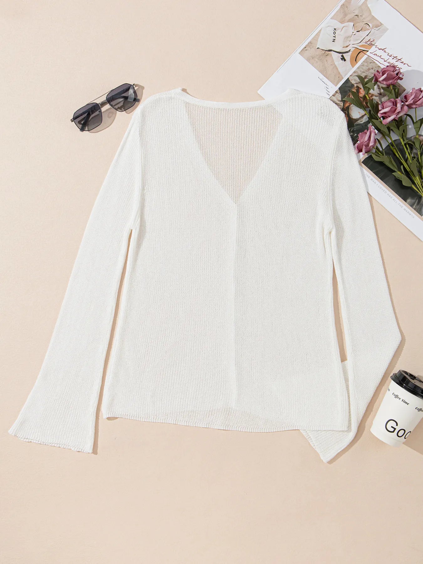 Lightweight V Neck Button Front Bell Sleeve Cardigan 31fb99a93f6c4f41abcd970b85679b2f-Max-Origin