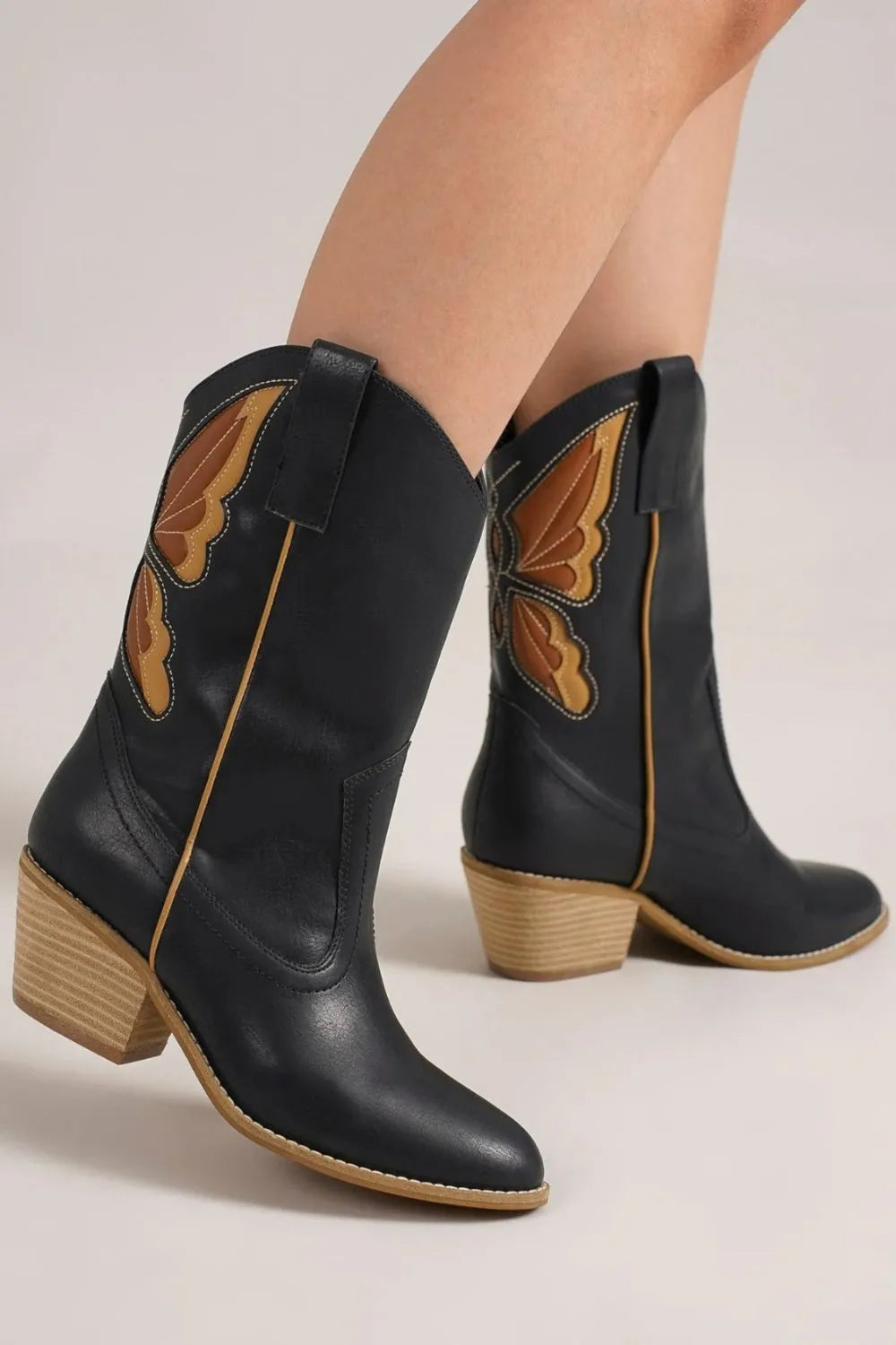 Beast Fashion Butterfly Cut Detail Point Toe Boots Black 31fe1d31-0477-413b-a220-b3c0a2e5b3eb-Max