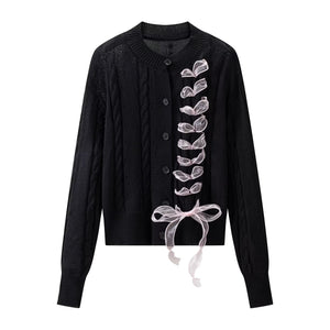 Ribbon Twist Knit Cardigan Black 3201F83D919AE064328A9DF907A74CCF