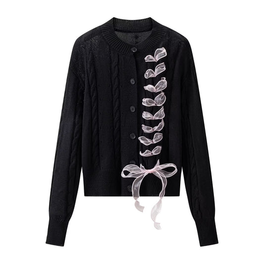 Ribbon Twist Knit Cardigan