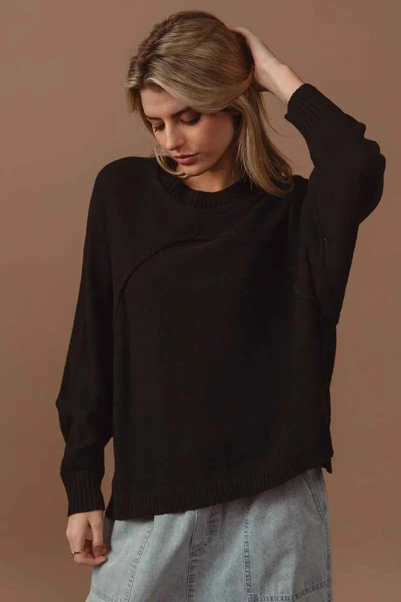 BiBi Raw Edge Arch Detailed Knit Top BLACK 32070cbe8e874deab3fafdcb3caf432a-Max-Origin