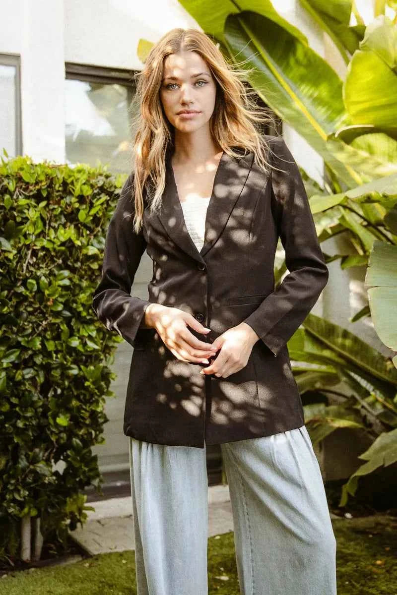 BiBi Single Brested Peaked Lapel Blazer BLACK 32280a1adbea4ad790030a7db10771c9-Max-Origin