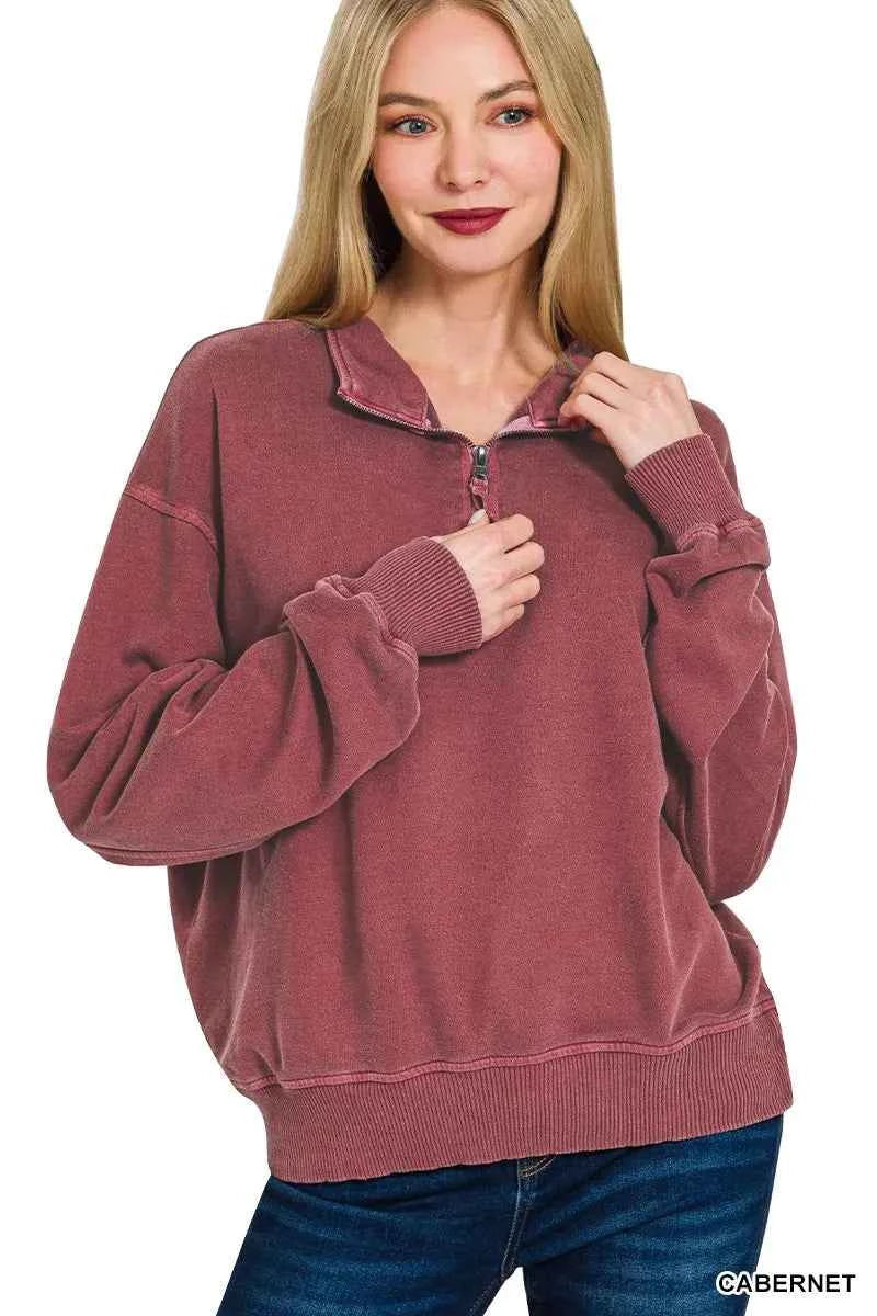 F/terry Pigment Dye & Enzyme Washing Half Zip Top CABERNET 3228b4d9f3144fe0b0e1339a8b763f85-Max-Origin
