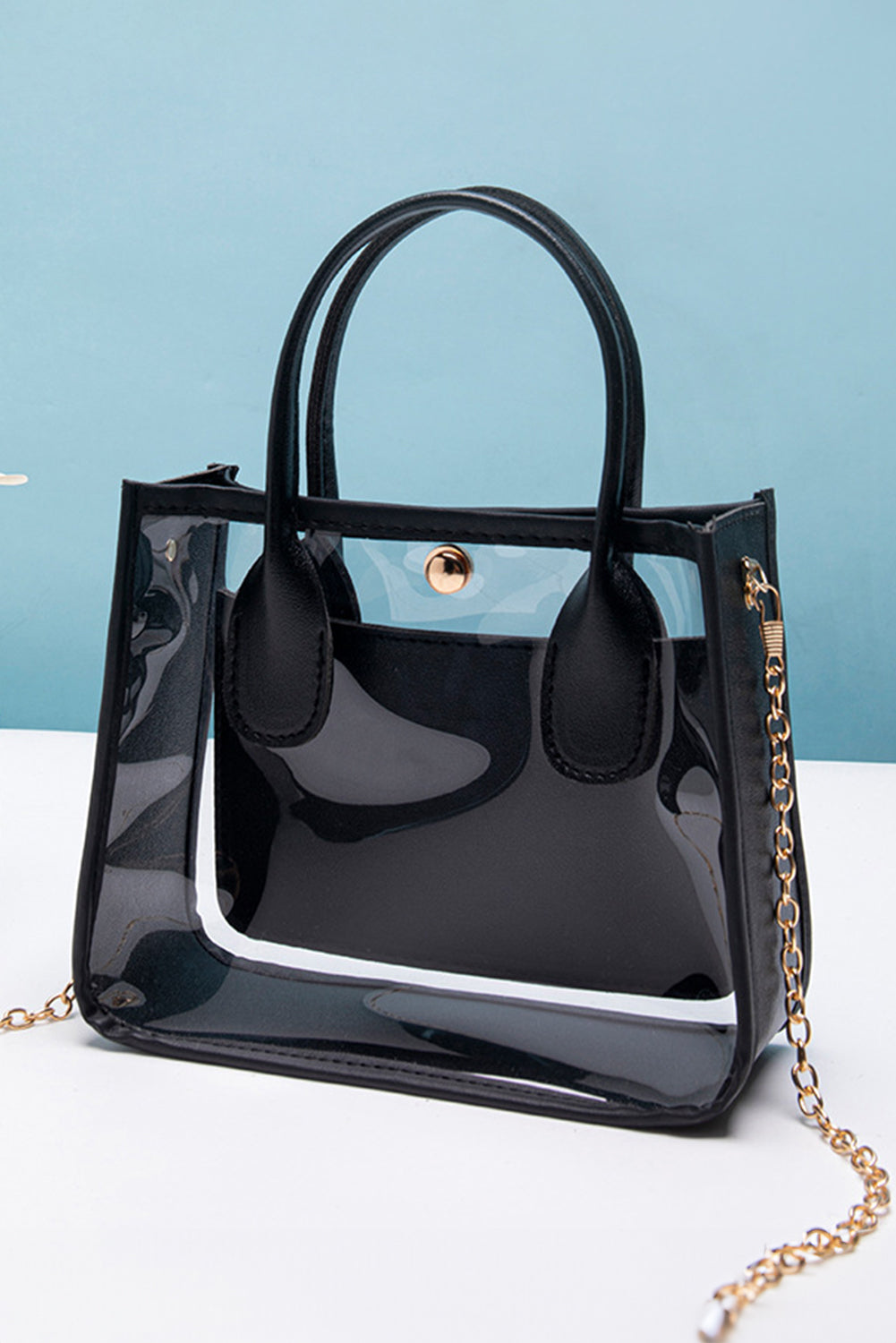 Black PVC PU Leather Chain Strap Clear Shoulder Bag 322cf0aab1add396