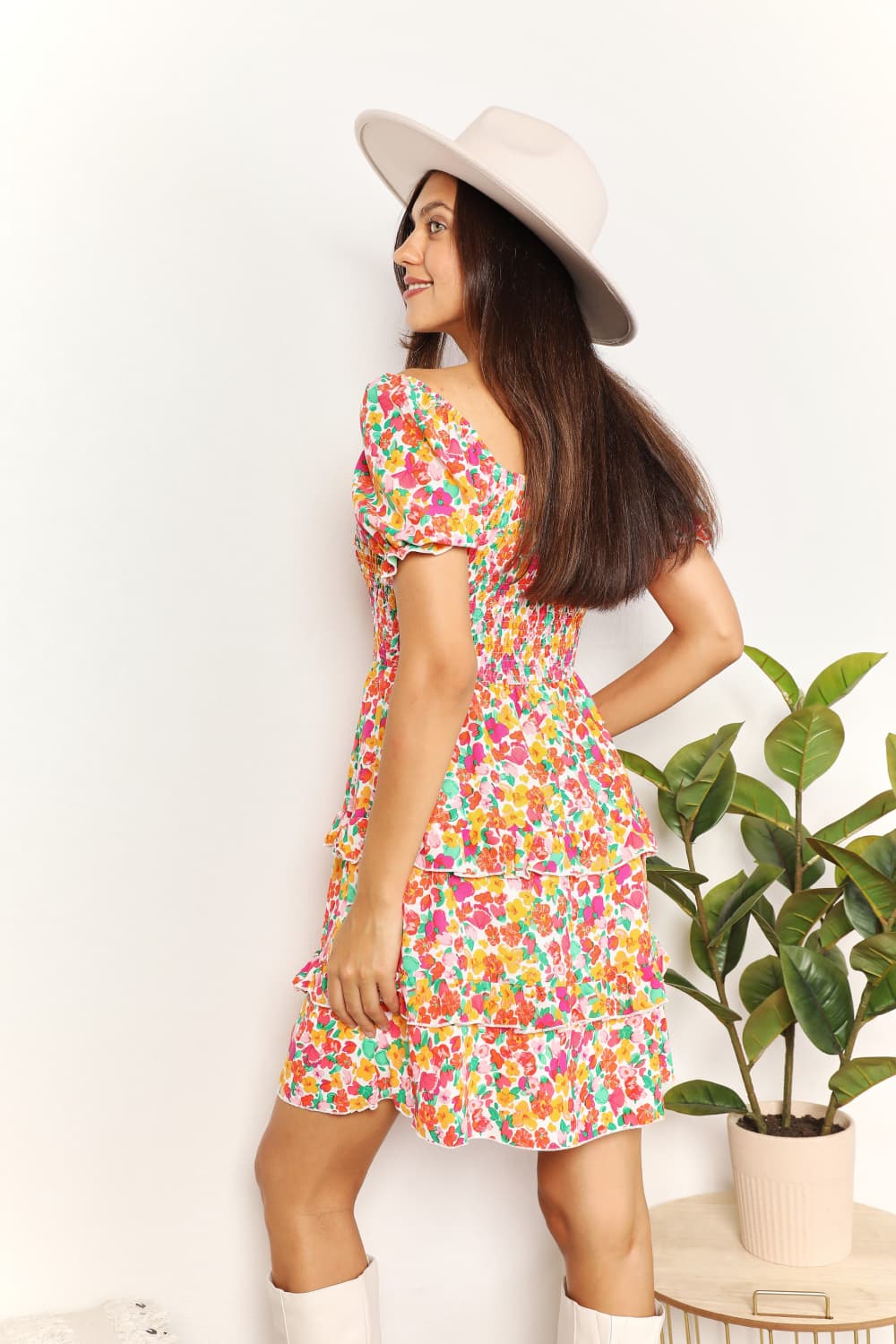 Devine Smocked Sweetheart Neck Flounce Sleeve Mini Dress 322cf3f335744a04ac08502eadecbcd1-Max