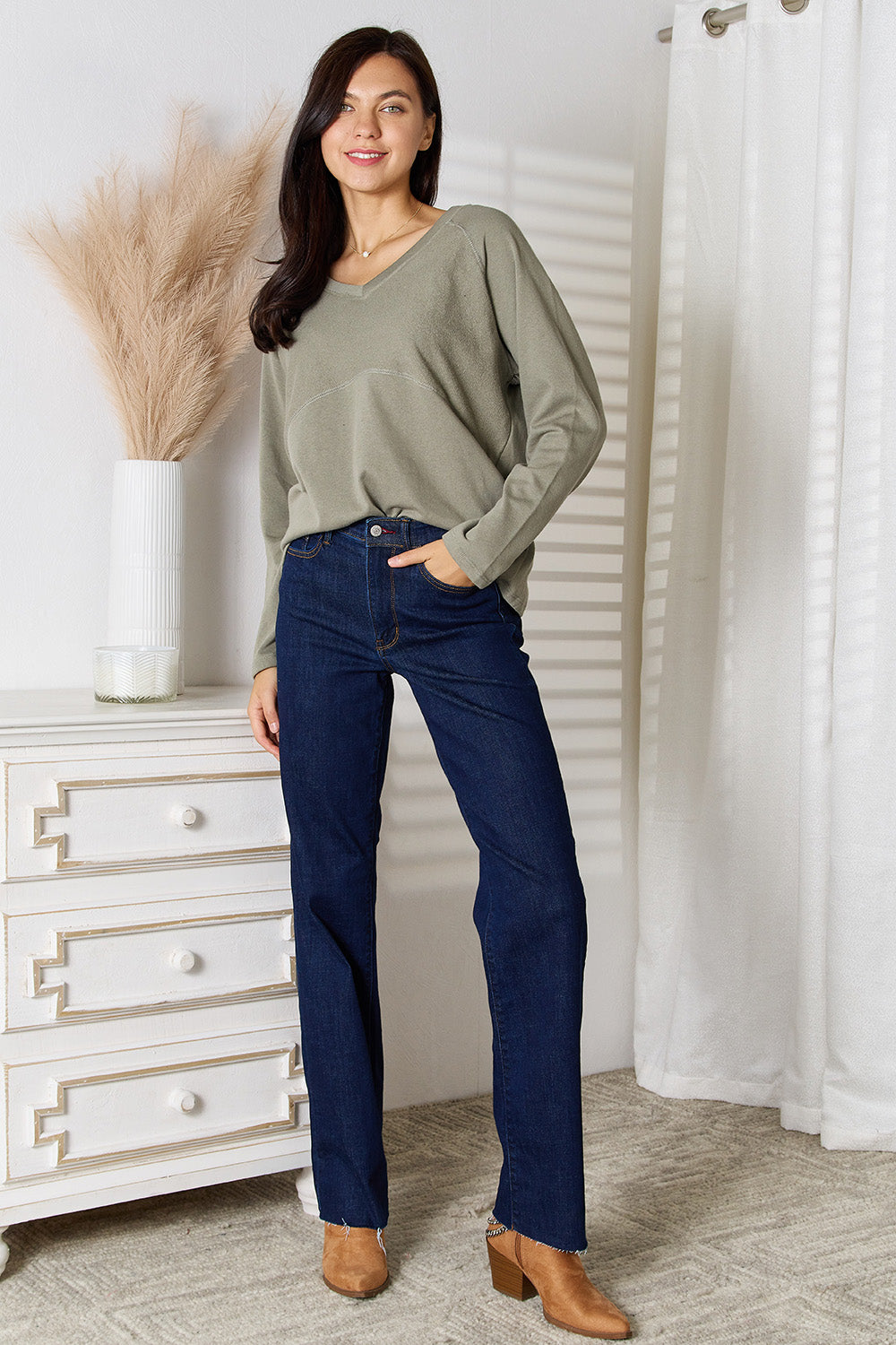 Culture Code Full Size V-Neck Long Sleeve T-Shirt 322edf0f149b4a48858342be31fef044-Max