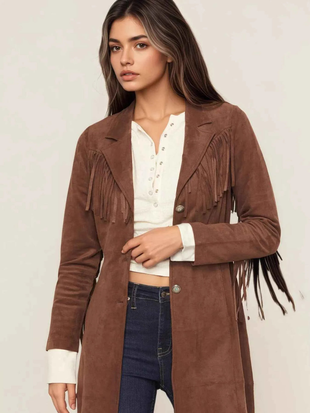 Fringe Lapel Collar Long Sleeve Coat 323129eb8b874f158ed6c1cf5f26dd48-Max-Origin