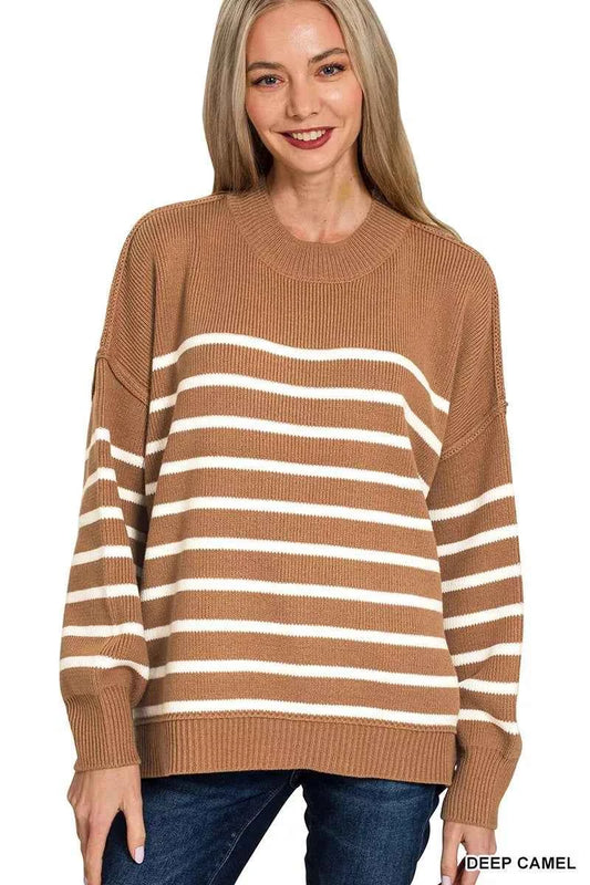 Zenana Exposed Seam Striped Oversized Sweater DEEP CAMEL 323299aa24e741a4a7153e4a637d7e28-Max-Origin