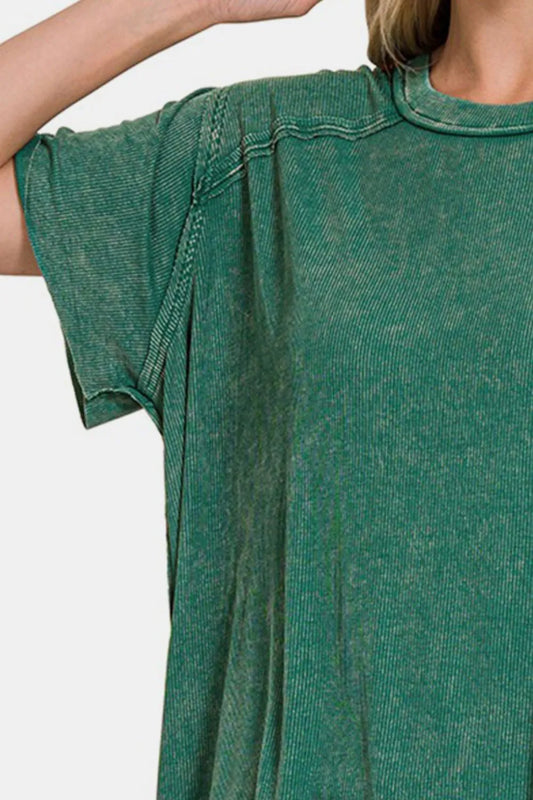 Zenana Washed Ribbed Short Sleeve Top 32363cd1-03cb-4ad1-84e0-a9063ec43733-Max