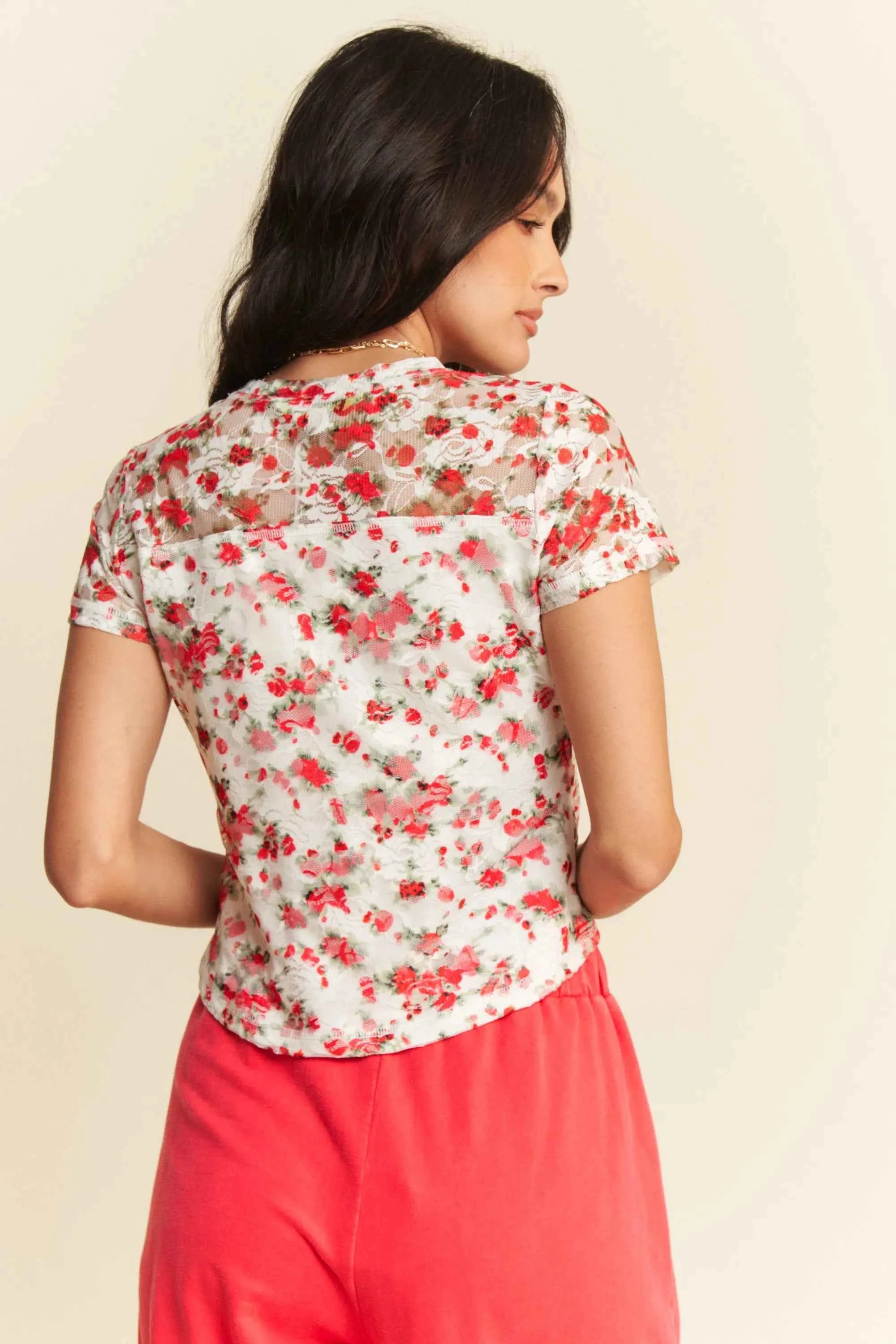 Davi & Dani Ribbon Short Sleeve Layered Mesh Top 3237fa2418f04cb5b703d86cadeb0913-Max-Origin