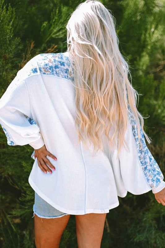 Floral Patchwork Batwing Sleeve V-Neck Blouse 323ad808-6ee3-46cc-b932-0d2589c28ac6