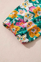 Floral Print Contrast Trim Frilled V Neck 3/4 Sleeve Blouse 323c0214-260b-4fd8-9210-fdac2cf4119a-Max-Origin