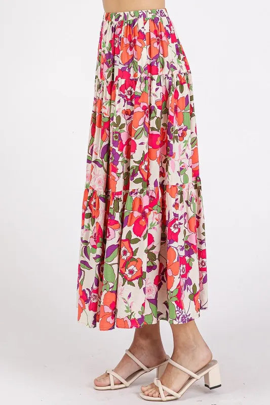 Mittoshop Flower Print Elastic Waist Tiered Skirt 323c69c4-30bf-46cb-b095-66ff4a7dc0d0-Max
