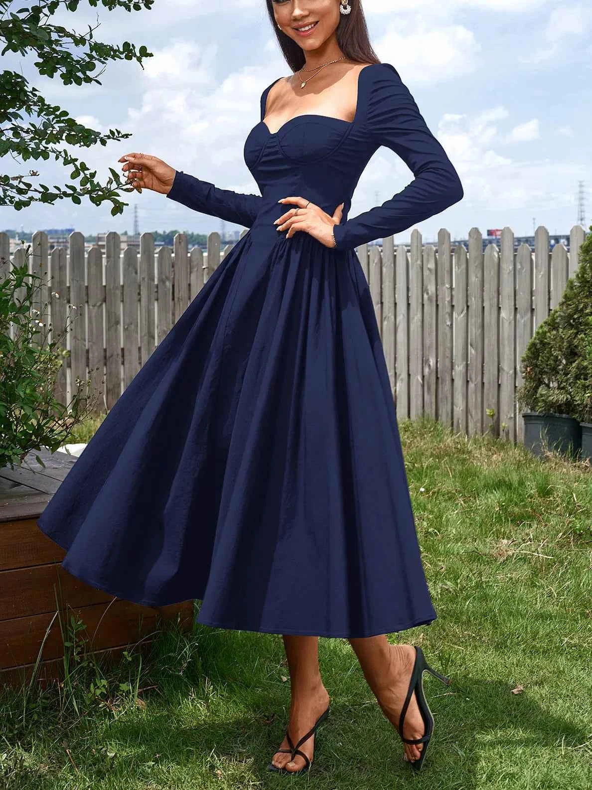 Sweetheart Neckline Long Sleeve A-Line Midi Dress 323c9af8-7263-4b6d-a9b2-8baa66c17f6f-Max-Origin
