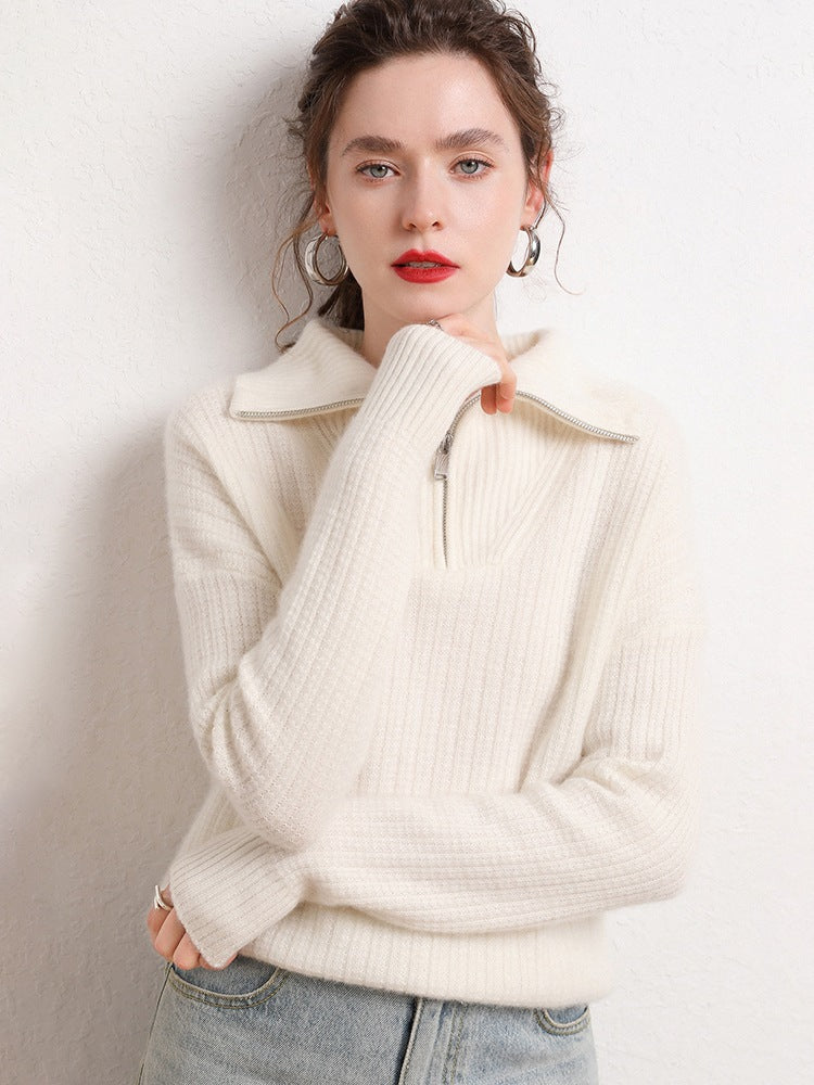 The Sculpted Stand-Collar Zip Knit white 324CBEAD149FE8D970EE434E7C8F6C0F