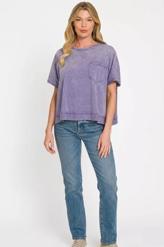 Acid Washed Round Neck Short Sleeve Oversized T-Shirt 325754e3-7b7a-4c4b-9d79-e2894c4974f4-Max-Origin