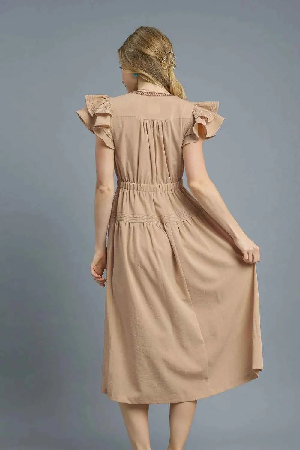Umgee Ruffled Cap Sleeve Midi Dress with Contrast Trim Detail 325bf0f3-fed9-456c-ab9b-894384835b3a-Max-Origin