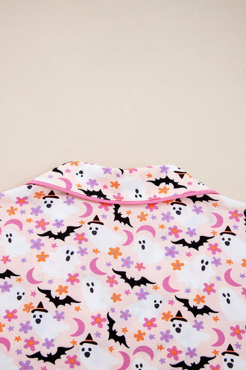 Pink Cute Floral Halloween Ghost Print Long Pajama Set 326043d7d52dcafe