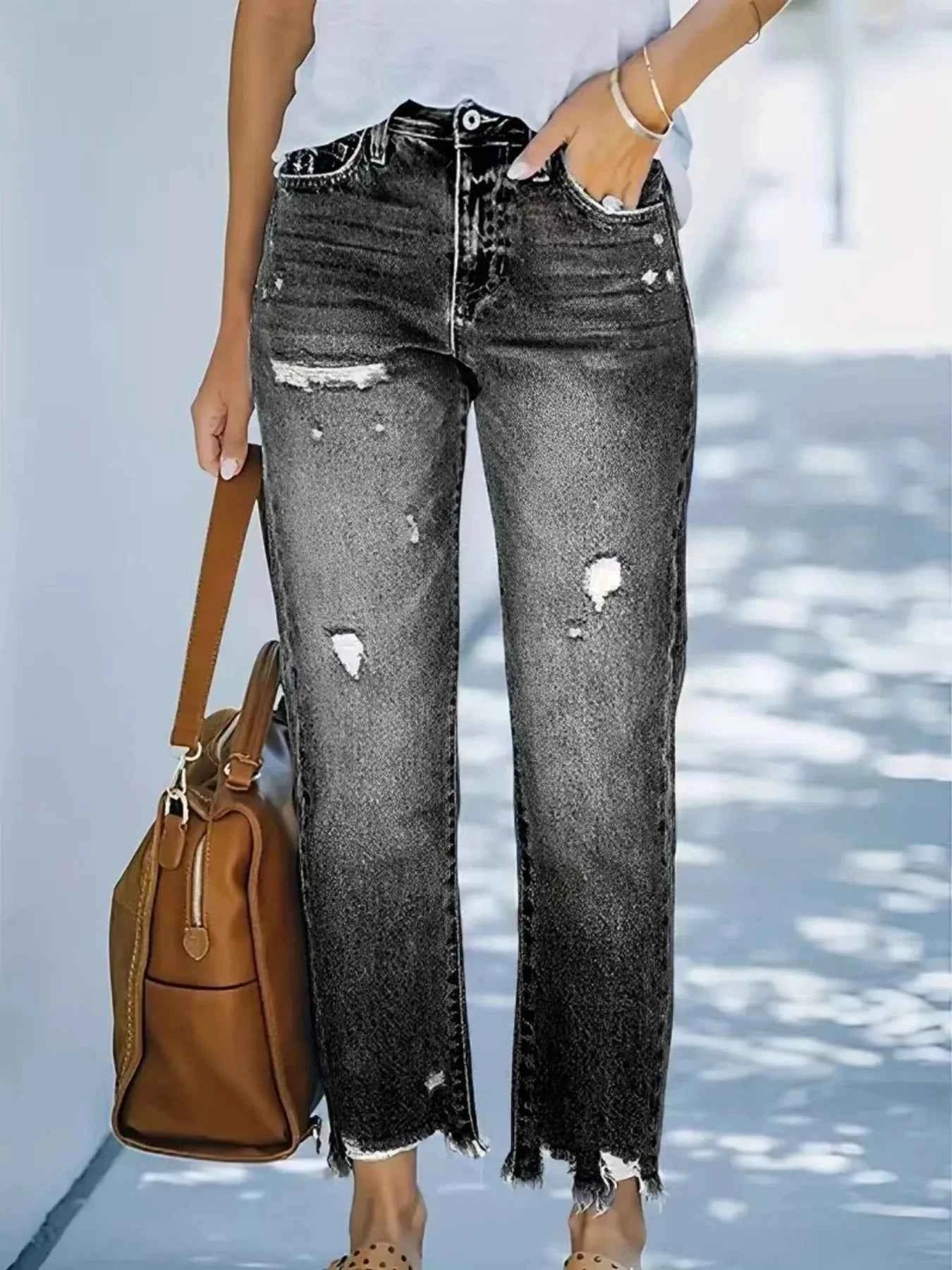 Distressed Straight Leg Jeans Dark Gray 32718f74751f4ae68421ae13b954754b-Max-Origin