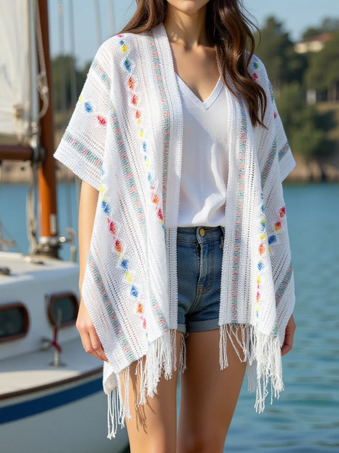 Openwork Fringe Open Front Knit Cape White One-size 3277e330-72d7-4aa6-99e5-23168a16e51a-Max-Origin