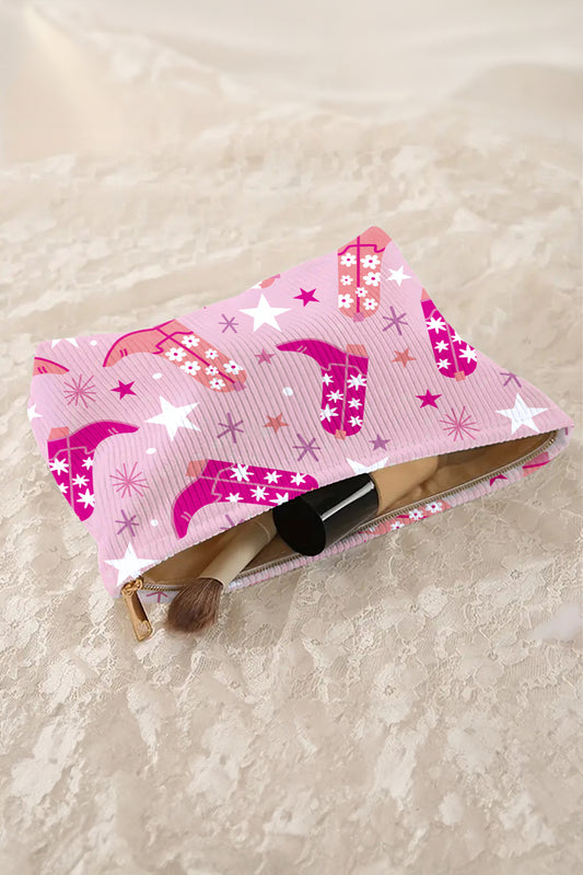 Pink Western Cowboy Boots Print Corduroy Makeup Bag 327ba4389084f56c