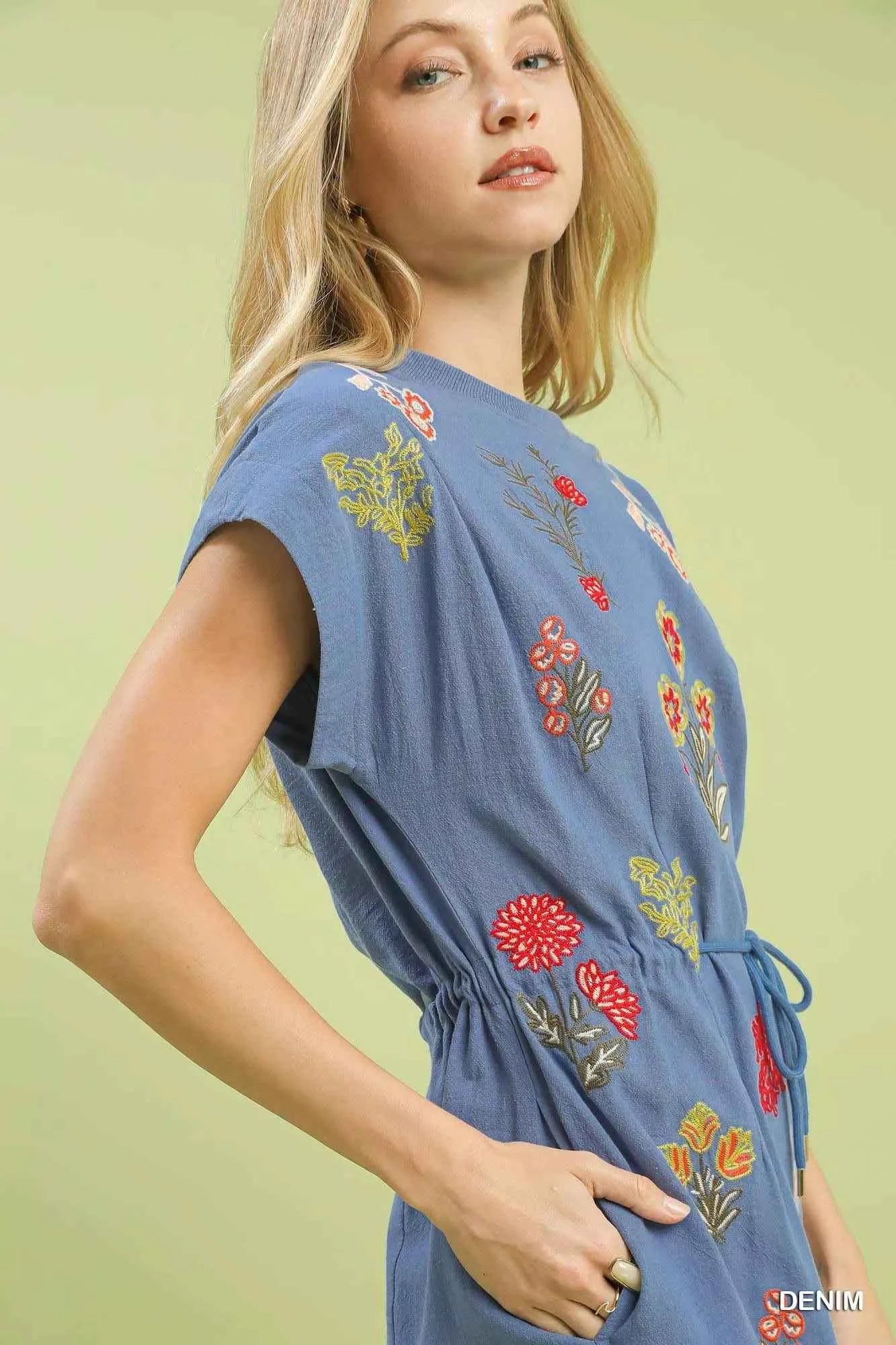 Umgee Embroidered Floral Mini Dress with Waist Tie 3281bc7a-9686-4186-940a-478083626843-Max-Origin