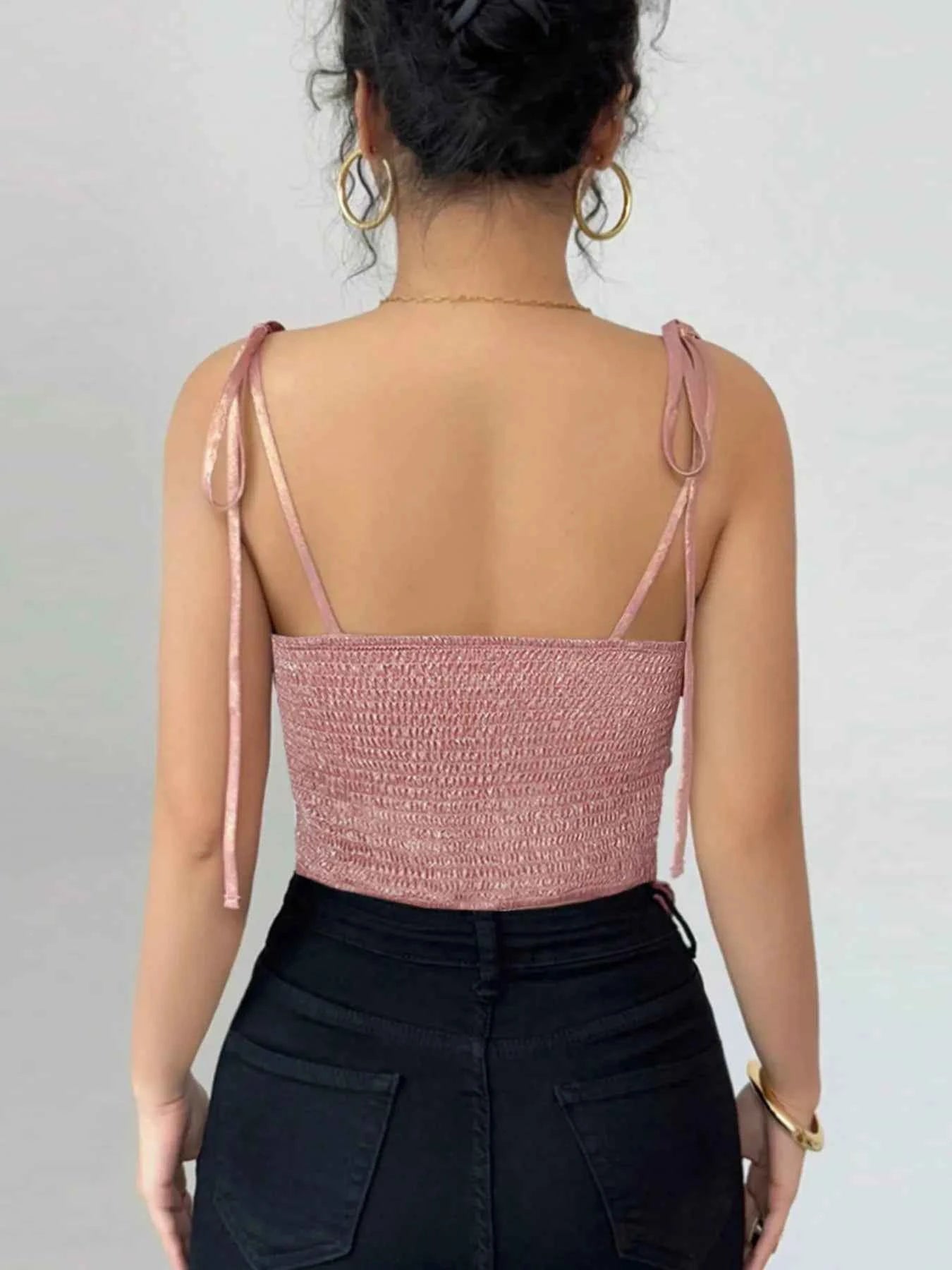 Tie Shoulder Cami Top with Ruched Detail 3288acc7b63c480db567a93fedea20dc-Max-Origin
