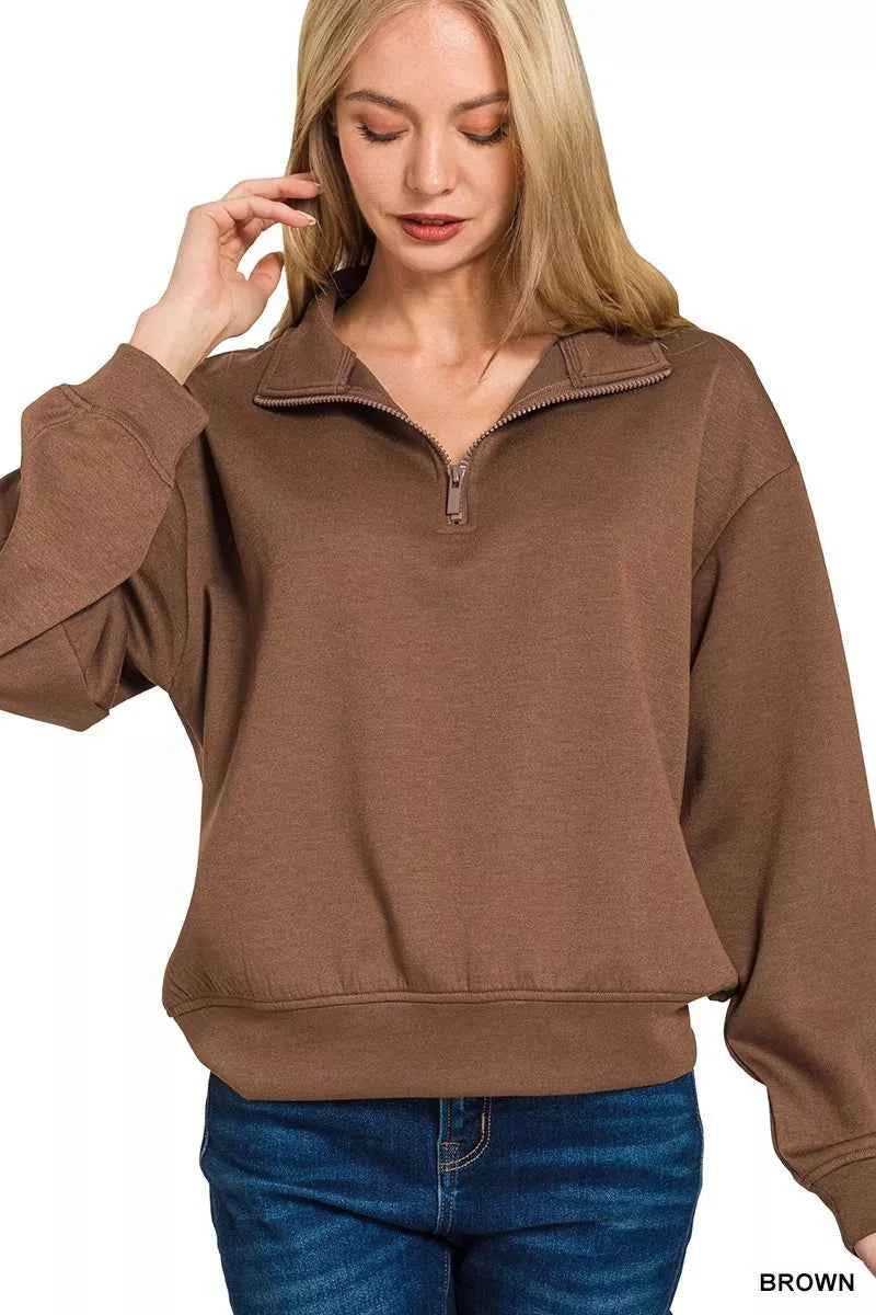 Zenana Scuba Half Zip Pullover Sweatshirt 328e951ab16b4057bf99a2ec66fd01a8-Max-Origin