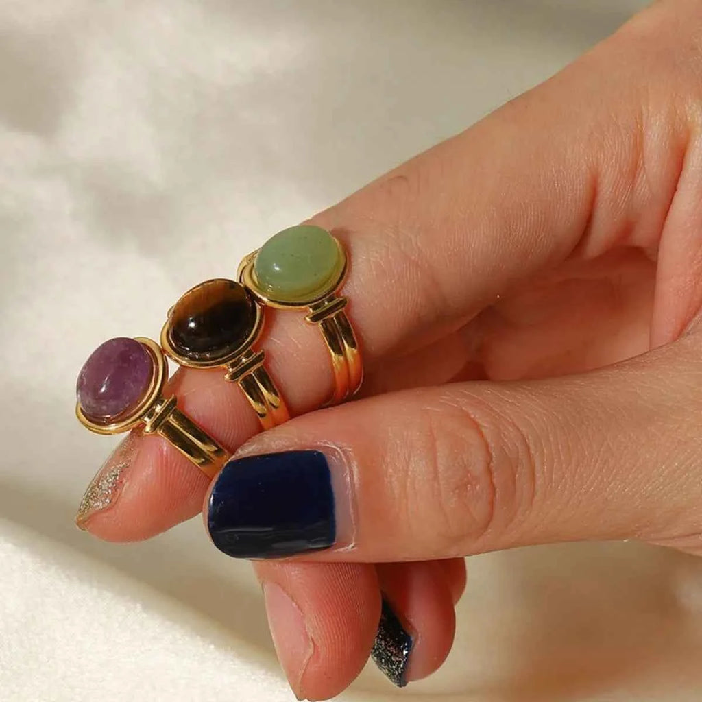 Vintage Natural Stone Gold Plated Adjustable Ring 32958b5e-8250-4858-9b19-35d4e4f6e918-Max-Origin