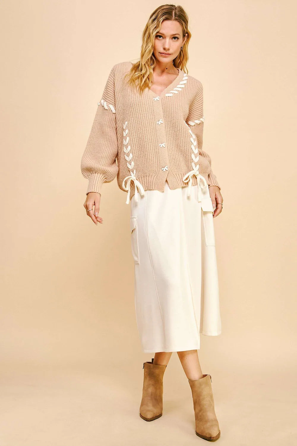 Davi & Dani Lace-Up Ribbon Bow Button Down Cardigan 329cecab-54c9-465c-bef5-124ca537e2a5-Max