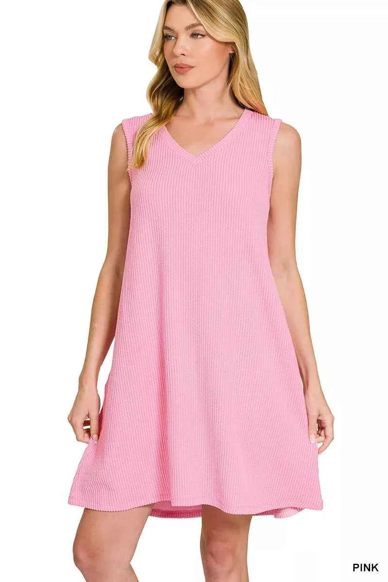 Zenana Raised Rib Sleeveless Mini Dress PINK 32a35cdd1b0d43739df6dbcfa8d5b6a1-Max-Origin