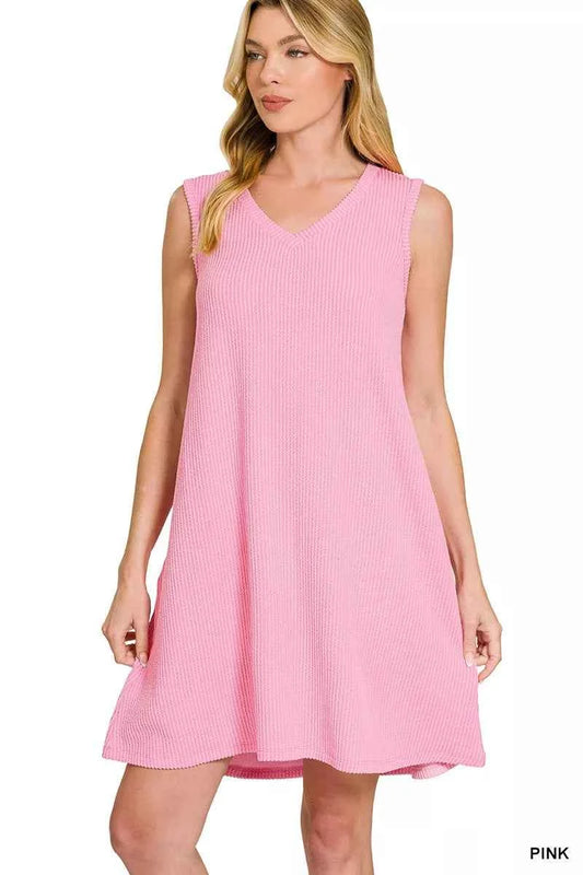 Zenana Raised Rib Sleeveless Mini Dress PINK 32a35cdd1b0d43739df6dbcfa8d5b6a1-Max-Origin