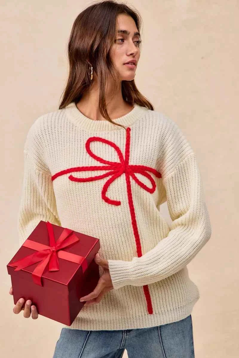 BiBi Christmas Ribbon Bow Embroidery Sweater 32aca2cec4714e819281ed7c0a53ae59-Max-Origin