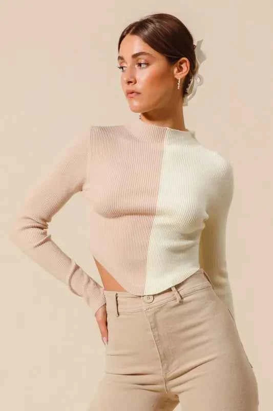 Color Block Fitted Crop Sweater Top 32ace864876c4cc09630386b350837c6-Max-Origin
