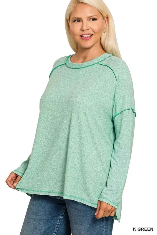 Full Size Melange Hacci Exposed Seam Hi-low Tee Plus Size 32adf150-80f0-4353-b3c9-7ff16285db8a-Max-Origin