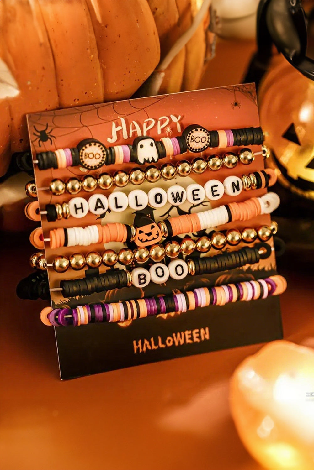 Russet Orange Playful 7pcs Halloween Beaded Bracelet Set 32bb3d563fde9b14