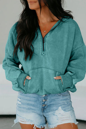 Canton Half Zip Kangaroo Pocket Mineral Wash Baggy Hoodie Canton 80%Cotton+20%Polyester 32bbad41f6a3843a