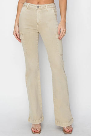 Full Size High Rise Side Slit Cargo Bootcut Jeans Stone 32bbe57f-488e-4095-8491-46d33dff1865-Max