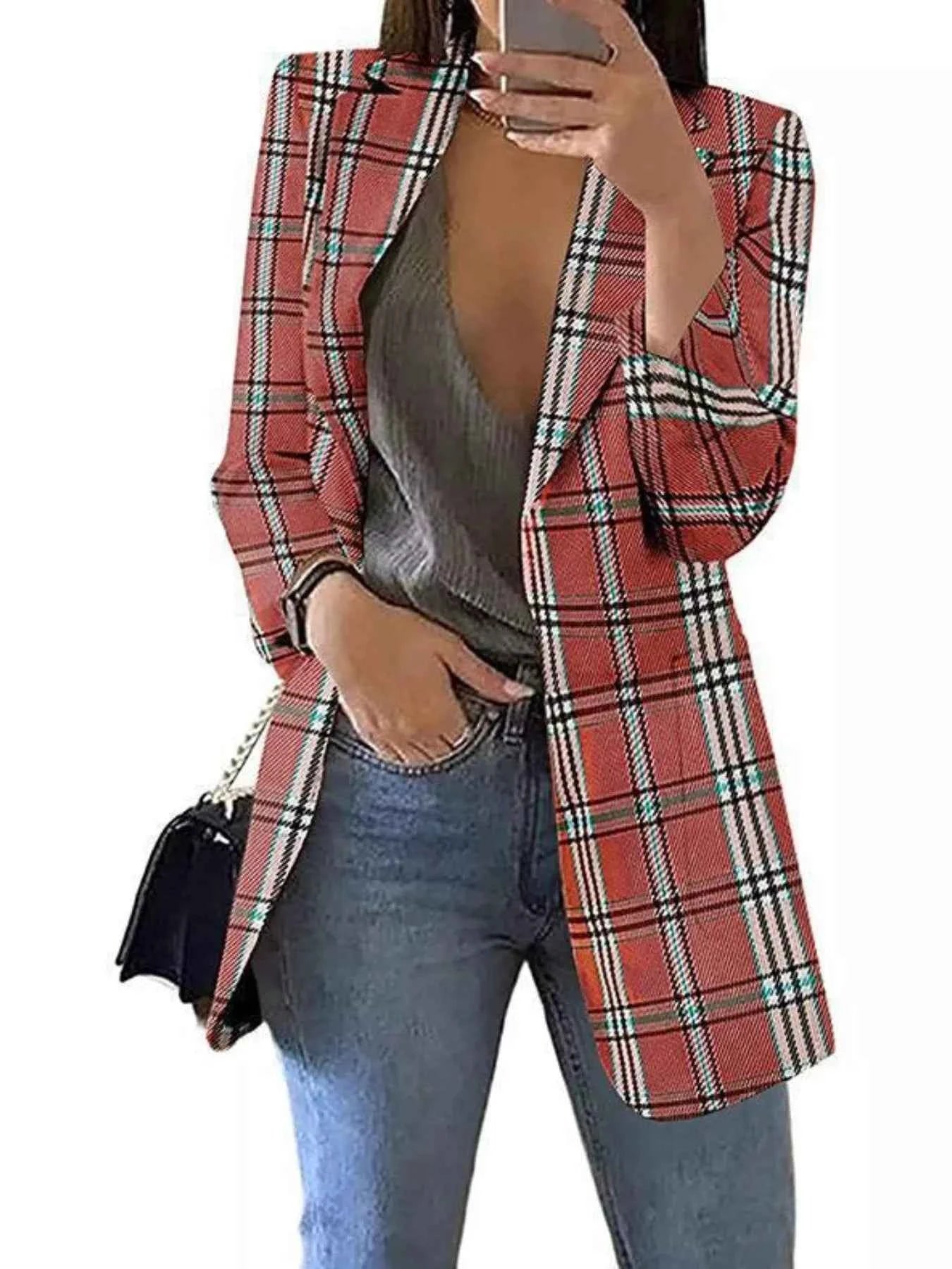 Plaid Lapel Collar Blazer Rust 32bee080-e939-420c-80ec-cb523d3db13b-Max-Origin