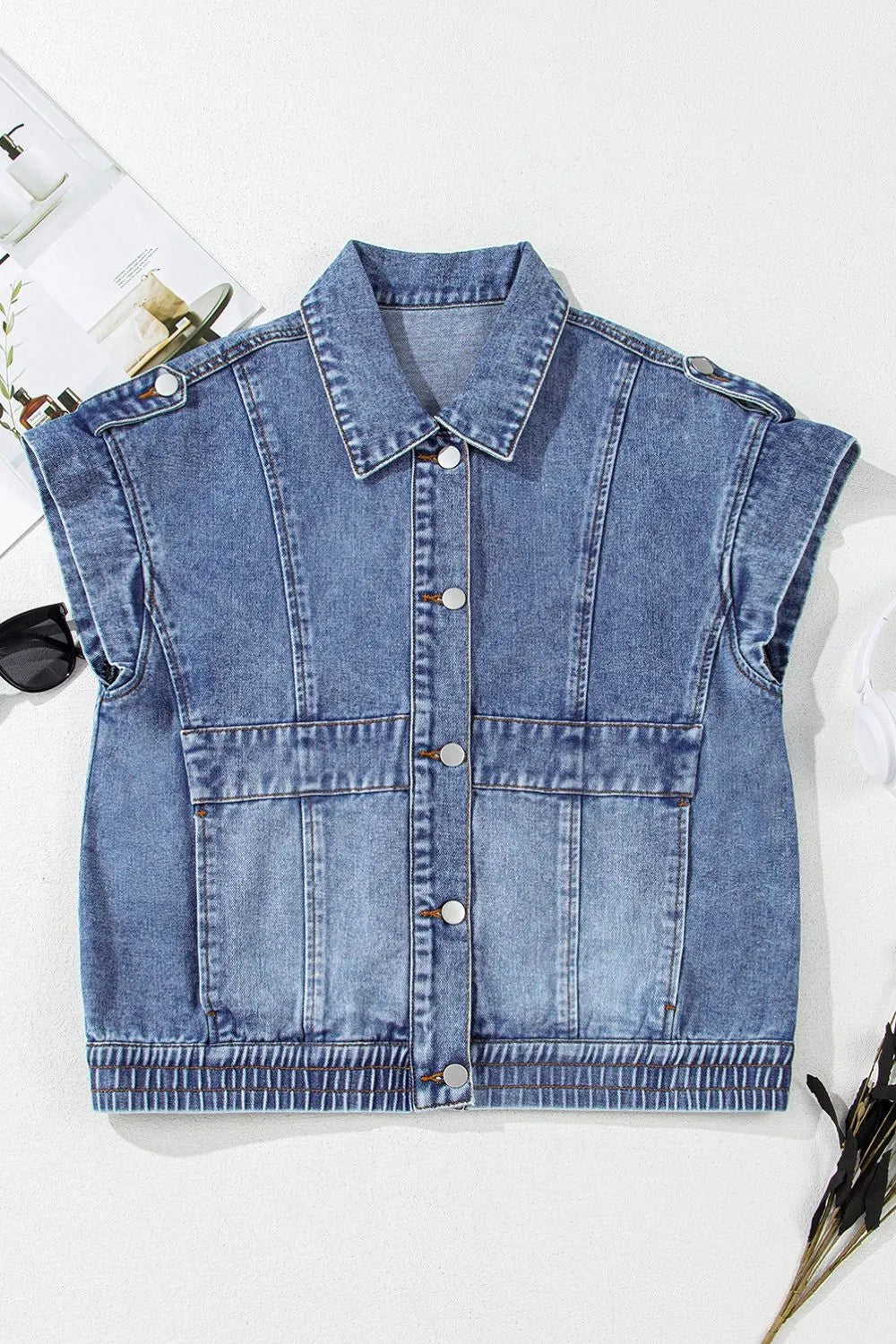 Button Up Cap Sleeve Denim Jacket 32d04e3e-3e1a-4463-a090-fd1b6d1c3ed0-Max-Origin