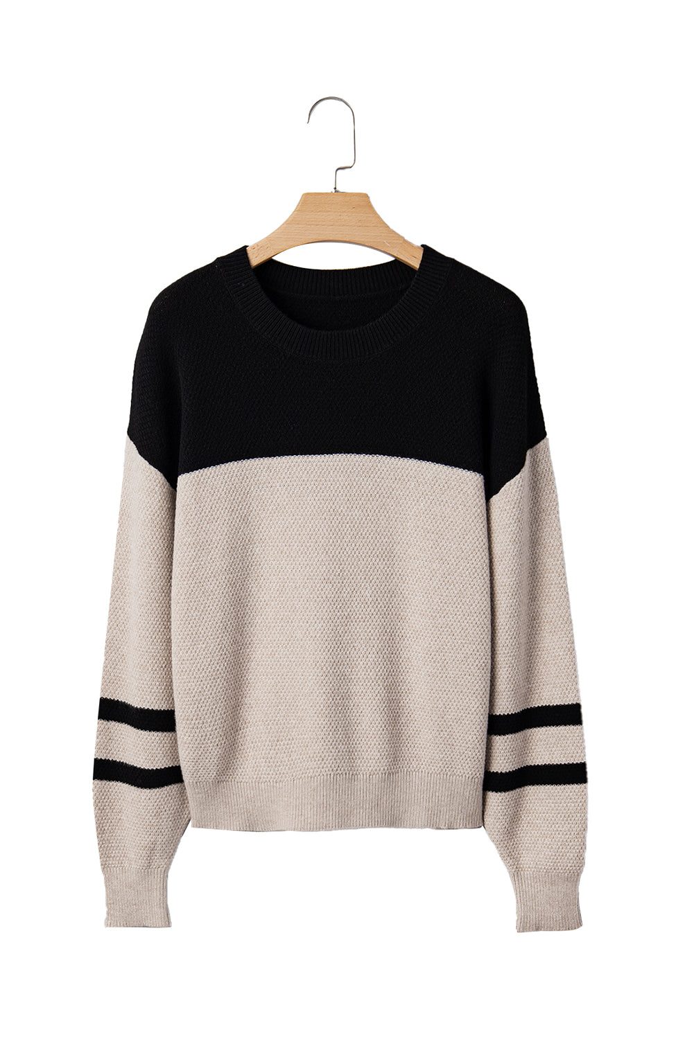 Dark Brown Colorblock Striped Sleeve Detail Knit Sweater Parchment 52%Viscose+26%Polyester+22%Polyamide 32d9ffb1dc583cab