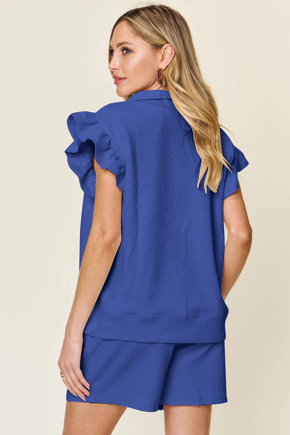 Double Take Full Size Texture Flounce Sleeve Top and Drawstring Shorts Set 32dd8518-e71f-4c6b-97d6-3bba9dafe2cc-Max